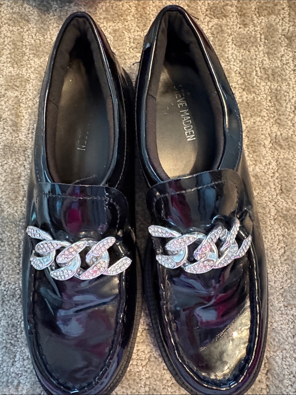 Steve Madden Trixie Kids Black Patent Chain Loafers Size 4 Chunky Preppy